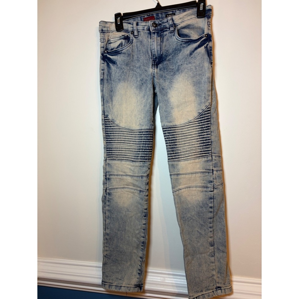 Truth Substance Common Sense Moto Jeans Kids 16 Slim Fit Acid Wash Blue Biker